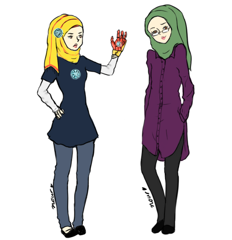 Illustration for article titled Hijab-Wearing Lady Draws Herself As Different Marvel Superheroes